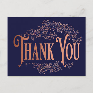 Navyblaue Vintage-elegante Kupfer-Dankeschön Postkarte