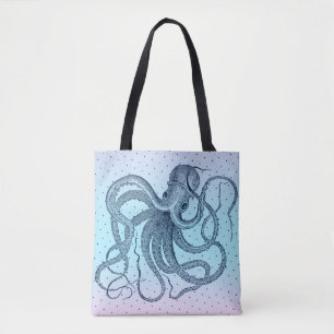 Navyblaue Vintage-Steampunk-Oktopus-Illustration Tasche