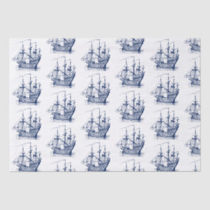 Navyblaue Vintage-Windsegelboot-Muster Seidenpapier