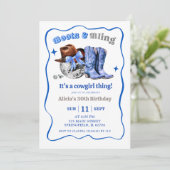 Navyblaue Weltraum-Cowgirl-Stiefel und Glitzer-Geb Einladung (Stehend Vorderseite)