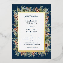 Navyblaue Winter-Goldfolien-Hochzeitskarten
