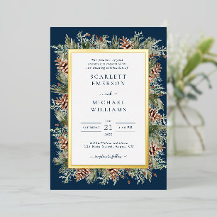 Navyblaue Winter-Goldfolien-Hochzeitskarten Folieneinladung