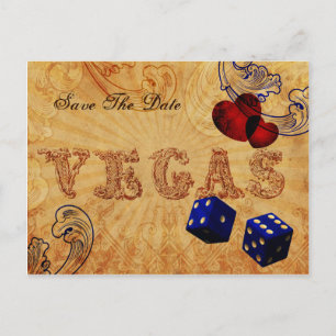 navyblaue Würfel Vintage Vegas Save-the-Date Ankündigungspostkarte