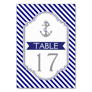 Navyblauer Anker nautische Hochzeit Tischnummer