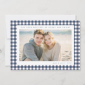 Navyblauer Gingham-Rahmen Feiertagsfoto Feiertagskarte (Vorderseite)