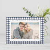 Navyblauer Gingham-Rahmen Feiertagsfoto Feiertagskarte (Stehend Vorderseite)