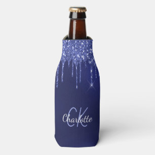 Navyblauer Glitter tropft weißer Name Flaschenkühler