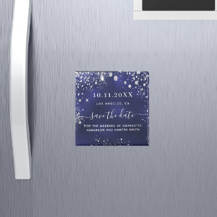 Navyblauer Hochzeitsmagnet mit Silber Save the Dat Magnet