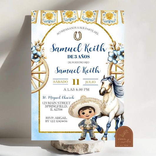 Navyblauer Junge Charro und Pferd Presentacion de  Einladung