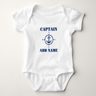 Navyblauer Kompass und Bootsanker Baby-Name/Rang Baby Strampler