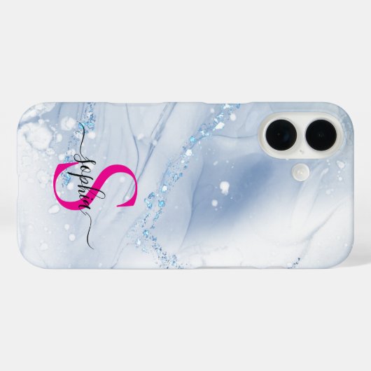 Navyblauer Marmor Gold Glitter Monogramm Case-Mate iPhone Hülle (Rückseite (Horizontal))