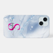 Navyblauer Marmor Gold Glitter Monogramm iPhone 15 Hülle (Rückseite (Horizontal))