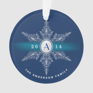 Navyblauer Monogramm-Schneeflocken-Weihnachtsbaums Ornament