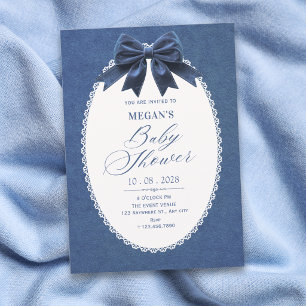 Navyblauer Samt Vintage elegante Babyparty Einladung