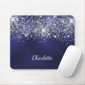 Navyblauer silberner Glitter-Monogramm-Name in Sch Mousepad (Mit Mouse)