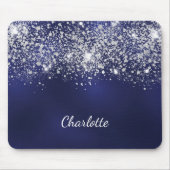 Navyblauer silberner Glitter-Monogramm-Name in Sch Mousepad (Vorne)