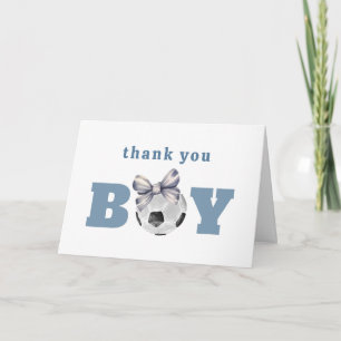 Navyblauer süßer Bogen Fußball Junge Baby Shower Dankeskarte