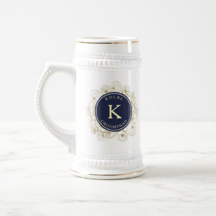Navyblauer Trauzeugen-Monogramm-Bierkrug Bierglas