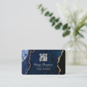 Navyblauer und goldener Geode-Achatstein-QR-Code Visitenkarte (Stehend Vorderseite)