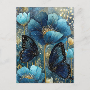 Navyblauer und goldener Schmetterling mit Teal-Blu Postkarte