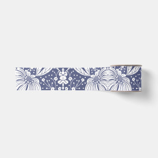 Navyblaues Blumendesign im William-Morris-Stil Satinband
