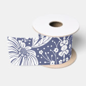 Navyblaues Blumendesign im William-Morris-Stil Satinband (Spule)