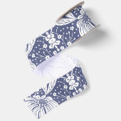 Navyblaues Blumendesign im William-Morris-Stil Satinband (Rückseite)