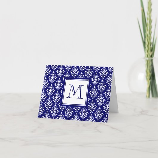 Navyblaues Damastmuster 1 mit Monogramm (Vorderseite)