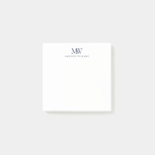 Navyblaues einfaches elegantes modernes Monogramm Post-it Klebezettel