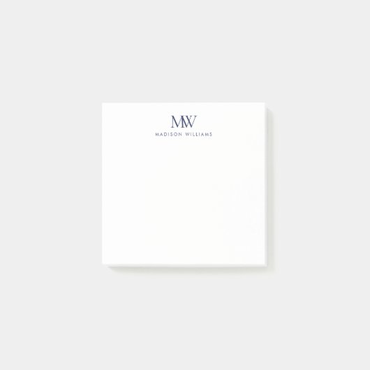 Navyblaues einfaches elegantes modernes Monogramm Post-it Klebezettel (Vorderseite)