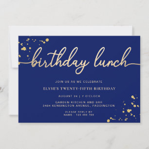 Navyblaues goldenes Geburtstagslunch Einladung