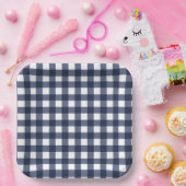 Navyblaues kleines klassisches Gingham-Karo-Gingha Pappteller (Party)