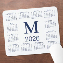 Navyblaues Monogramm 2026-Kalender auf Weiß