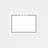 Navyblaues Monogramm Post-it Klebezettel (Vorderseite)