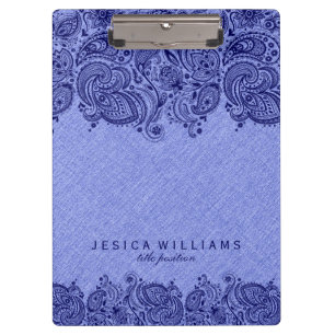 Navyblaues Paisley-Spitzenmuster mit hellblauem Ku Klemmbrett