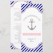 Navyblaues, rosa nautisches Hochzeitsprogramm Programm (Vorne/Hinten)