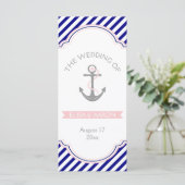 Navyblaues, rosa nautisches Hochzeitsprogramm Programm (Stehend Vorderseite)