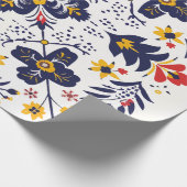 Navyblaues und gelbes traditionelles Volksmedaillo Geschenkpapier (Ecke)