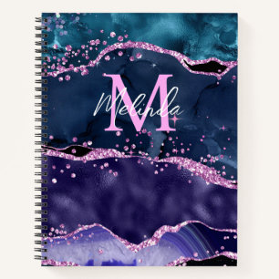 Navyblaues und violettes Glitter-Ozean-Achat Notizblock