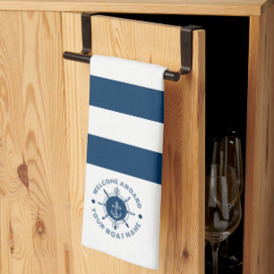 Navyblaues und weißes Steuerrad weiß und Bootsanke Geschirrtuch