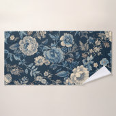Navyblaues Vintage-Blumen-Botanik-Muster Badehandtuch (Badehandtuch)