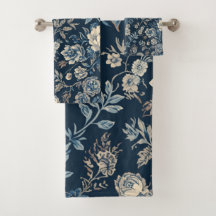 Navyblaues Vintage-Blumen-Botanik-Muster