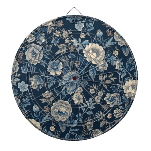 Navyblaues Vintage-Blumen-Botanik-Muster Dartscheibe (vorne)