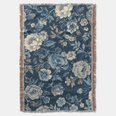 Navyblaues Vintage-Blumen-Botanik-Muster Decke (Vorderseite Vertikal)