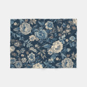 Navyblaues Vintage-Blumen-Botanik-Muster Fleecedecke (Vorderseite (Horizontal))