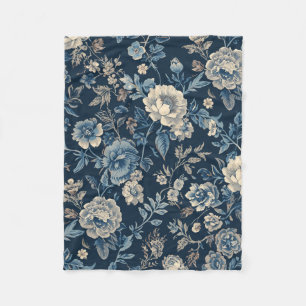 Navyblaues Vintage-Blumen-Botanik-Muster Fleecedecke
