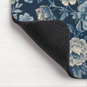 Navyblaues Vintage-Blumen-Botanik-Muster Mousepad (Ecke)
