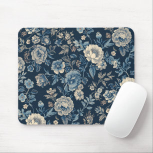 Navyblaues Vintage-Blumen-Botanik-Muster Mousepad