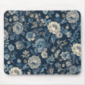 Navyblaues Vintage-Blumen-Botanik-Muster Mousepad (Vorne)