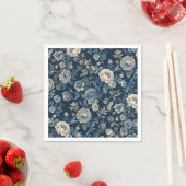 Navyblaues Vintage-Blumen-Botanik-Muster Serviette (Beispiel)